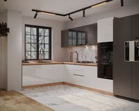 Bucatarie colt Chelsea V2 Gri Antracit Alb Stejar K003  221 300x60x200 cm - 1