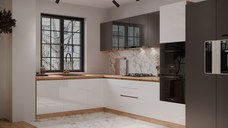 Bucatarie colt Chelsea V2 Gri Antracit Alb Stejar K003  221 300x60x200 cm