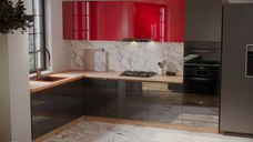 Bucatarie colt Chelsea V2 Rosu Antracit Stejat k003 221 300x60x200 cm