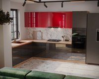 Bucatarie colt Chelsea V2 Rosu Antracit Stejat k003 221 300x60x200 cm - 1