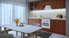 Bucatarie Olea RO MDF Calvados cu blat intreg 2.6 m