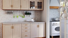 Bucatarie Tiulpan MDF 2.0m Mesteacan cu blat intreg