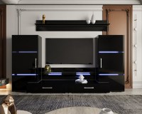 Living Domino MDF Negru Lucios  280x45x140 cm - 1