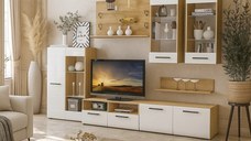 Living Nensi 3 Stejar Auriu Alb 280x47x200 cm