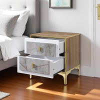 Noptiera Nero cu 2 sertare culoare Marmura  Aur 50x41x57 cm - 1