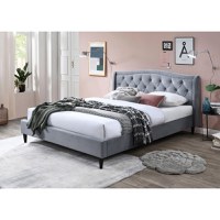 Pat tapitat Chelsea cu cadru din lemn cu somiera fixa Gri 160x200 cm - 1