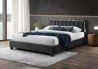 Pat tapitat Comfort 1 cu LED cadru din lemn cu somiera fixa Gri 140x200 cm - 1