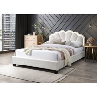 Pat tapitat Comfort 2 cu LED cu cadru din lemn cu somiera fixa Crem 160x200 cm - 1