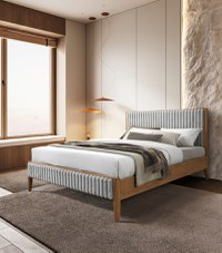 Pat tapitat din lemn Siera cu somiera fixa Gri 140x200 cm - 1