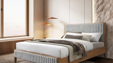 Pat tapitat din lemn Siera cu somiera fixa Gri 140x200 cm