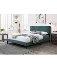 Pat tapitat Emerald cu catifea Verde cadru din lemn cu somiera fixa 160x200 cm - 1