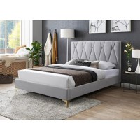 Pat tapitat Mervine cu cadru din lemn cu somiera fixa Gri 160x200 cm - 1