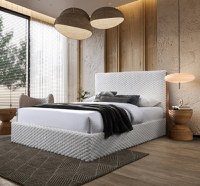 Pat tapitat Nordic Bej cu stofa bucla cu somiera metalica rabatabila si spatiu de depozitare 160x200 cm - 1