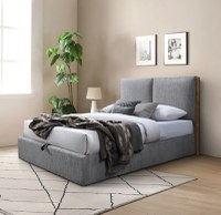 Pat tapitat Nordic cu somiera metalica rabatabila si spatiu de depozitare Gri 160x200 cm - 1