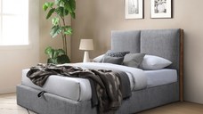 Pat tapitat Nordic cu somiera metalica rabatabila si spatiu de depozitare Gri 160x200 cm