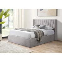 Pat tapitat Prestige 2 cu somiera metalica rabatabila si spatiu de depozitare Crem 160x200 cm - 1