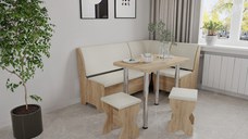 Set coltar bucatarie Tunis cu masa si 2 tabureti Stejar Aur Fildes