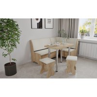 Set coltar bucatarie Tunis cu masa si 2 tabureti Stejar Aur Fildes - 1