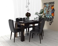 Set Masa Mario Cu 6 Scaune Tapitate RH6002C Negru - 1