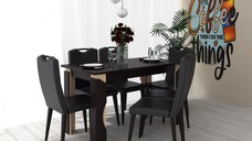 Set Masa Mario Cu 6 Scaune Tapitate RH6002C Negru