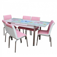 Set masa sticla 6 scaune Nr98 Pembe Mavi Cicek - 1