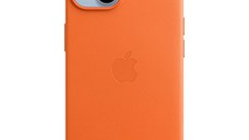 Husa de protectie telefon Apple pentru iPhone 14, Magsafe, Piele, Orange
