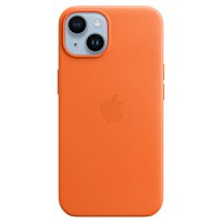 Husa de protectie telefon Apple pentru iPhone 14, Magsafe, Piele, Orange - 1