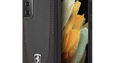 Husa de protectie telefon Ferrari pentru Samsung Galaxy S21 5G, Off Track Perforated, Piele, FEOGOHCS21SBK, Negru