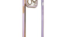 Husa de protectie telefon Hurtel pentru Apple iPhone 13 Pro, Fashion Gold Frame, Plastic, Mov