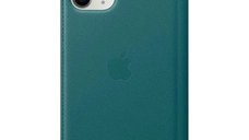 Husa telefon Apple, Cu deschidere laterala din piele pentru Apple iPhone 11 Pro Max, Peacock