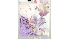 Husa telefon Guess, Liquid Glitter Flower Case pentru Apple iPhone 13 mini, Violet