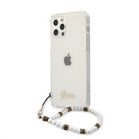 Husa telefon Guess, PC Script, White Pearls Case pentru Apple iPhone 12/12 Pro, Transparent - 1