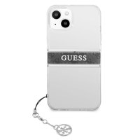 Husa telefon Guess pentru iPhone 13 Mini, 4G Grey Stripe&Metal Charm, Plastic, Transparent - 1