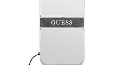 Husa telefon Guess pentru iPhone 13 Mini, 4G Grey Stripe&Metal Charm, Plastic, Transparent