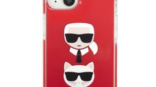 Husa telefon Karl Lagerfeld pentru iPhone 13 Mini, Karl and Choupette Heads, Plastic, Rosu