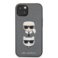 Resigilat - Husa telefon Karl Lagerfeld pentru iPhone 13, Saffiano Karl and Choupette Heads, Silver - 1