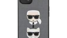Resigilat - Husa telefon Karl Lagerfeld pentru iPhone 13, Saffiano Karl and Choupette Heads, Silver