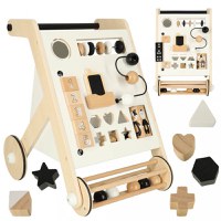 Antepremergator pentru copii, Ikonka, din Lemn, cu elemente interactive, sortator de forme, abac, labirint cu bile, placi numerice, oglinda si blocuri rotative, dimensiune 32 x 49 x 34 cm - 1