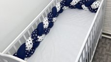 Aparatoare laterala pat bumper Deseda impletita 180 cm mix stelute bleumarin