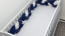 Aparatoare laterala pat bumper Deseda impletita 180 cm mix stelute bleumarin