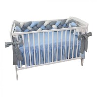 Aparatoare laterala patut bebe Deseda bumper impletita in 4 din bumbac 240 cm albastru pal-alb-gri - 1