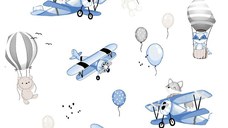 Aparatoare pentru patut MimiNu, tip rulou, cu husa detasabila, lungime 180 cm, din bumbac, Blue Plane