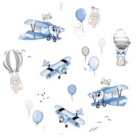 Aparatoare pentru patut MimiNu, tip rulou, cu husa detasabila, lungime 180 cm, din bumbac, Blue Plane - 1