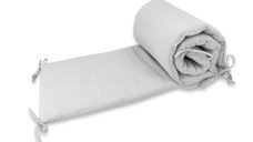 Aparatoare pentru patut Qmini Gray, din muselina dubla, 180x30 cm, cu panglici