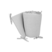 Aparatoare pentru patut Qmini Gray, din muselina dubla, 180x30 cm, cu panglici - 2