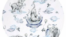 Aparatoare pentru patut Qmini, tip rulou, cu husa detasabila, lungime 180 cm, din bumbac, Elephants on Rainbow Blue