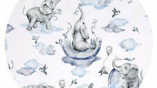 Aparatoare pentru patut Qmini, tip rulou, cu husa detasabila, lungime 180 cm, din bumbac, Elephants on Rainbow Blue