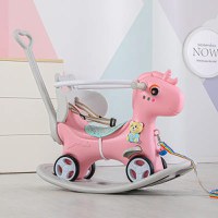 Balansoar 3 in 1 Nichiduta Garden Happy Unicorn Pink transformabil in vehicul fara pedale cu maner parental,roti EVA,centuri de siguranta,jucarie muzicala,spatar si bara de siguranta detasabile - 5