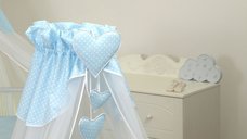 Baldachin din tul pentru patut bebe Bear Heart Blue 160 x 600 cm suport de prindere inclus