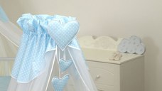 Baldachin din tul pentru patut bebe Bear Heart Blue 160 x 600 cm suport de prindere inclus